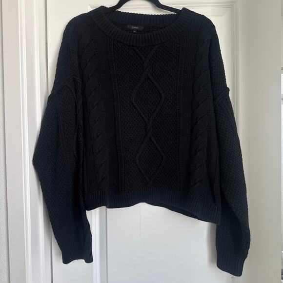 Quince Sweaters - Quince 100% Organic Cotton Cropped Cable Crew Sweater Black Size XL